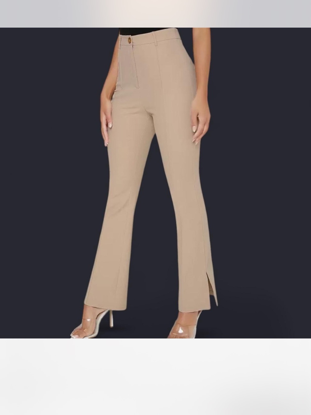 High-Waist Beige Split-Hem Flare Pants